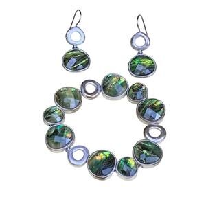 Abalone Look Stretch Bracelet and Hook Earrings Set